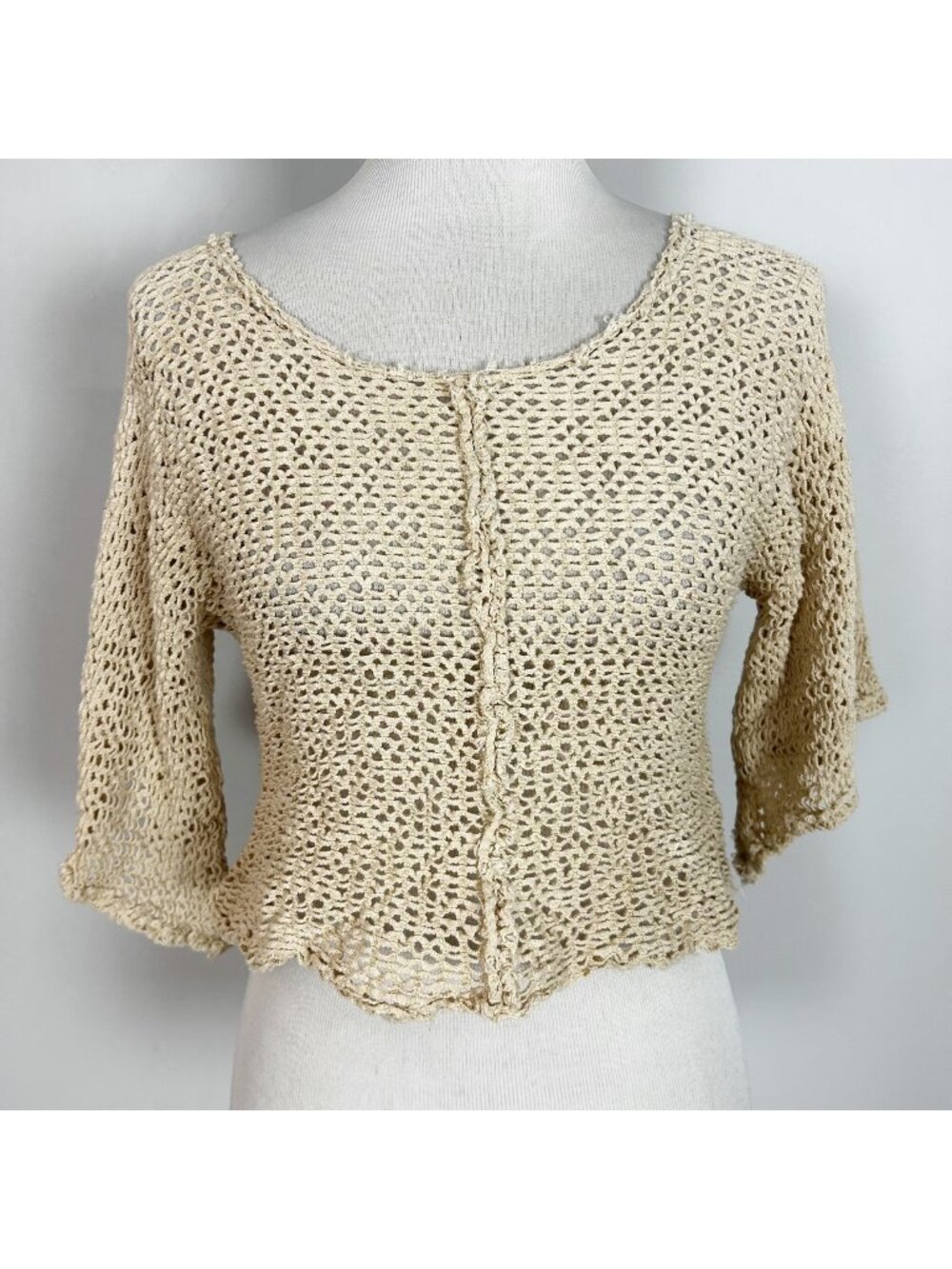 Women's Boho Cropped Open Knit Stretch Top Crochet Beach Size Medium